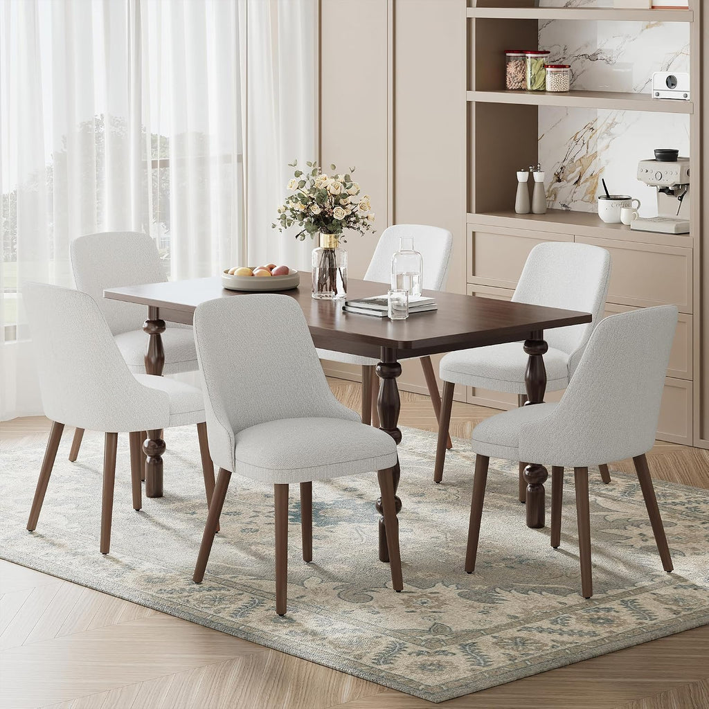 Upholstered Dining Chairs Set of 6 with High-Back, Light Grey