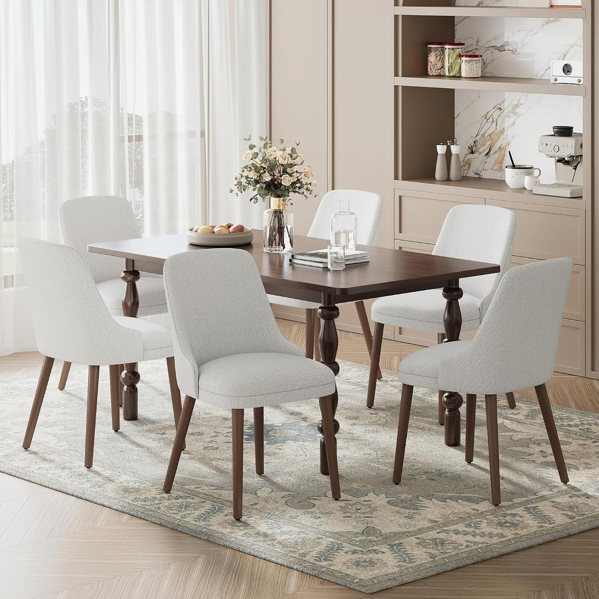 Upholstered Dining Chairs Set of 6 with High-Back, Light Grey