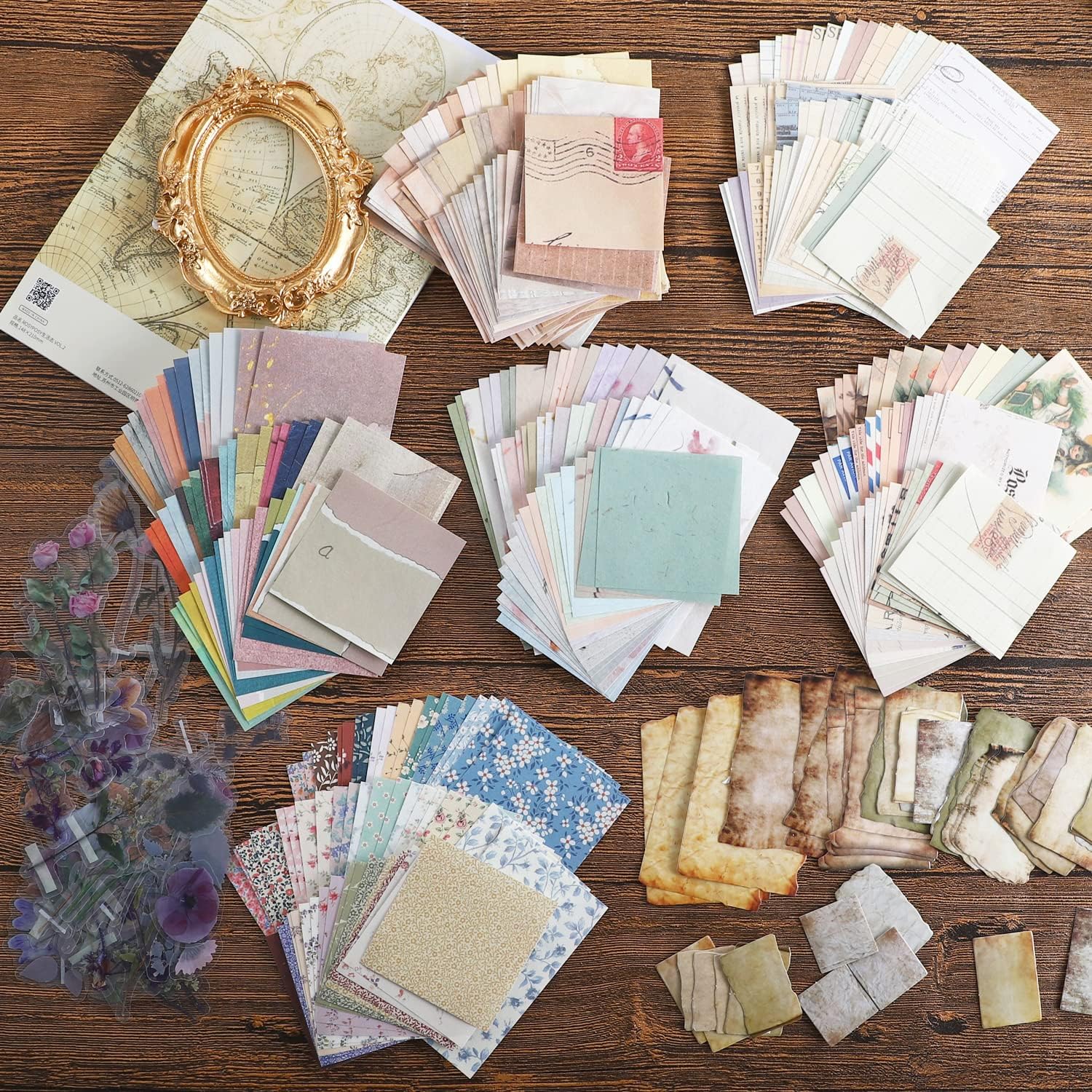 445 PCS Vintage Scrapbook Paper Journaling Scrapbooking Supplies Kit Aesthetic Decorative Craft Paper with 40 Sheet