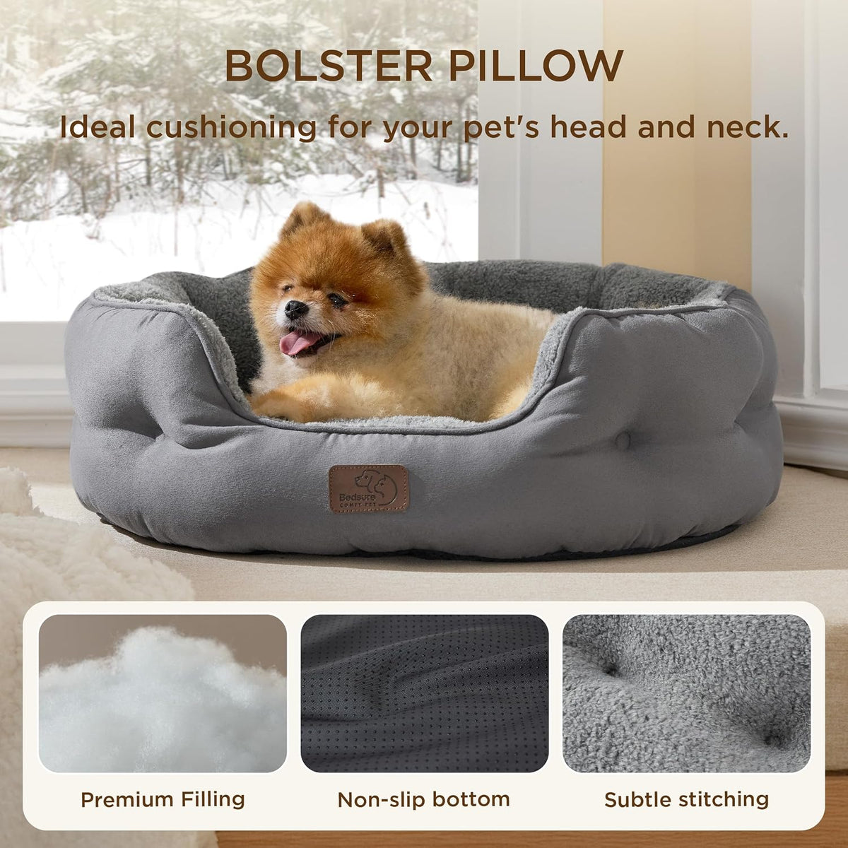 Self Warming Cat Bed,Round Washable Small Dog Bed, 25In Grey