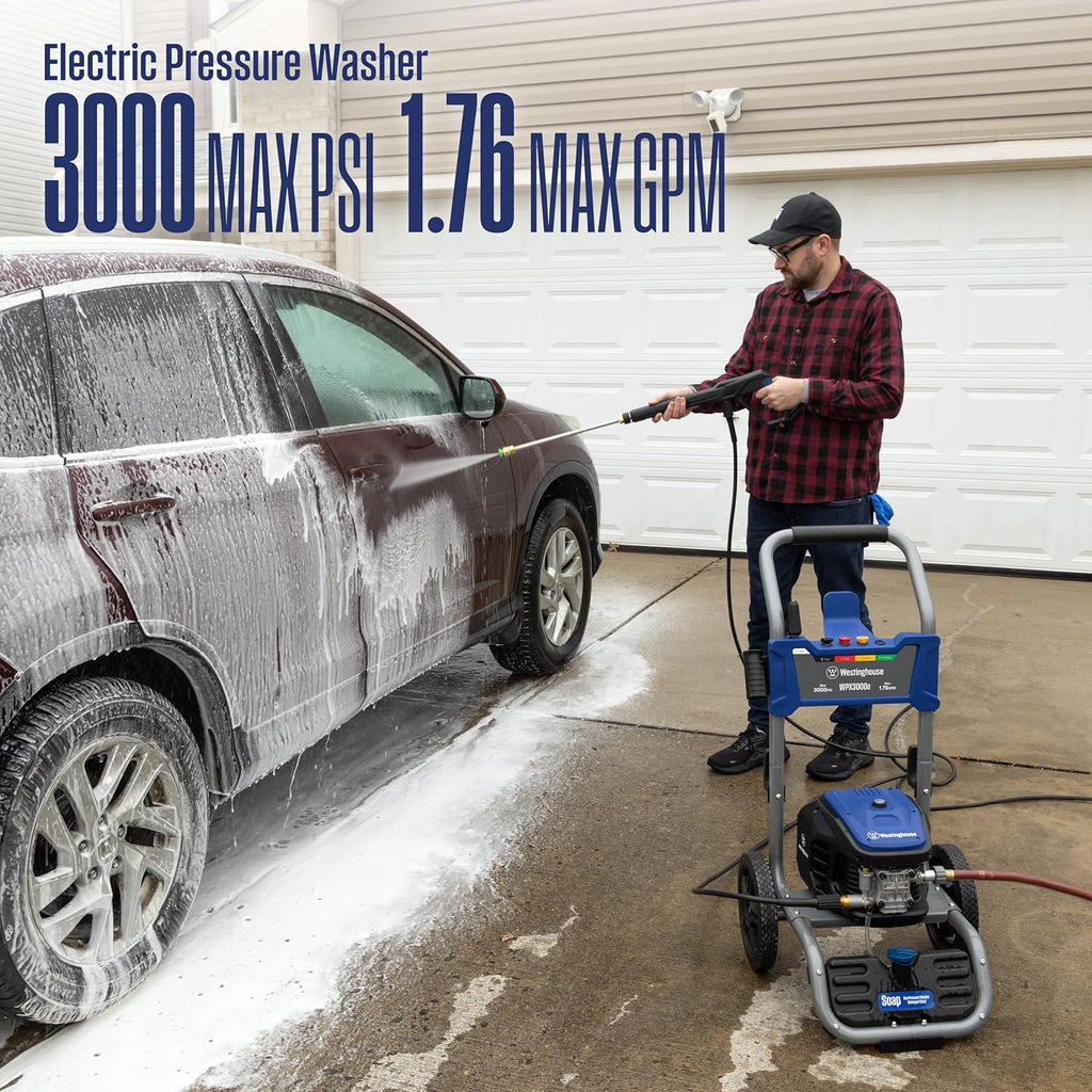 WPX3000e Electric Pressure Washer, 3000 Max PSI and 1.76 Max GPM, Induction Motor, Onboard Soap Tank, Spray Gun and