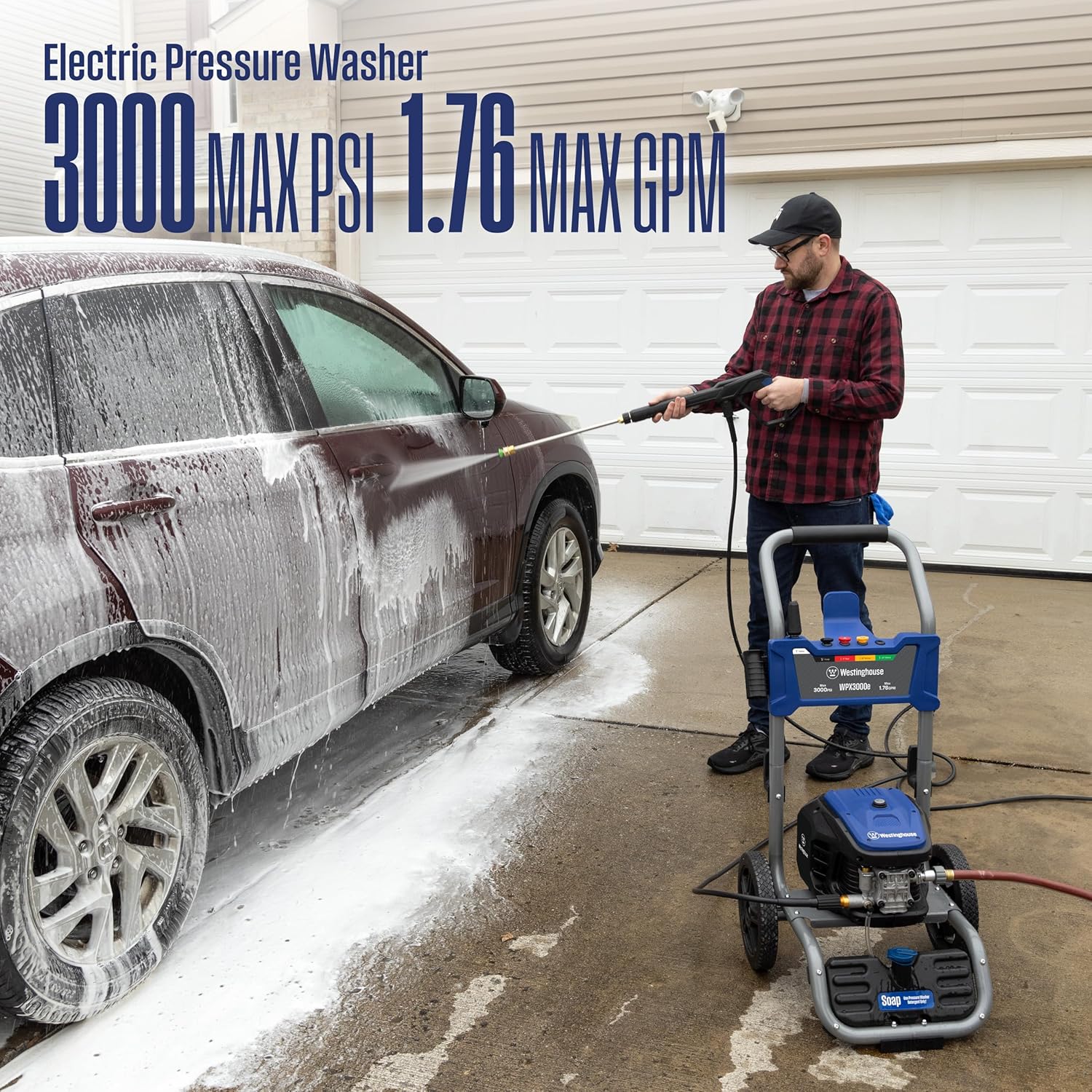 WPX3000e Electric Pressure Washer, 3000 Max PSI and 1.76 Max GPM, Induction Motor, Onboard Soap Tank, Spray Gun and