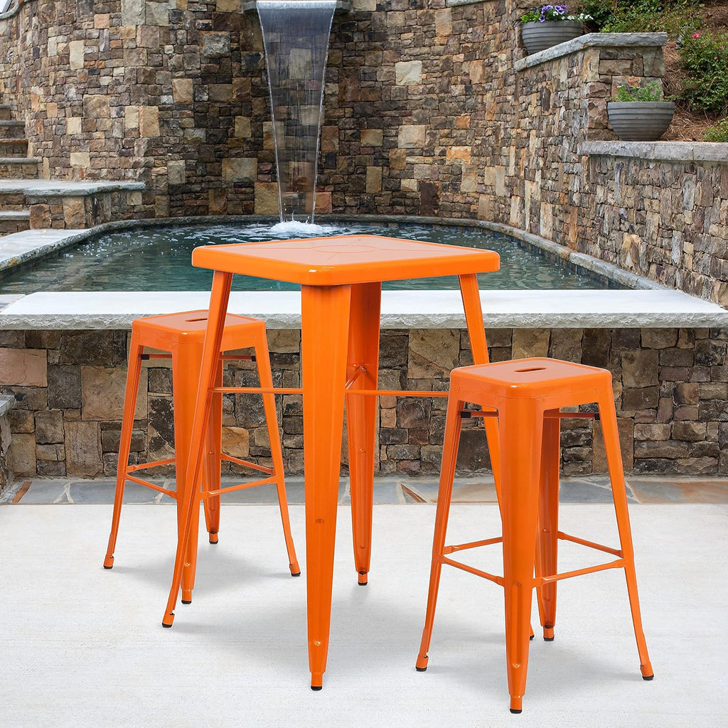30 in Metal Indoor/Outdoor Barstool, Orange, 4-Pack