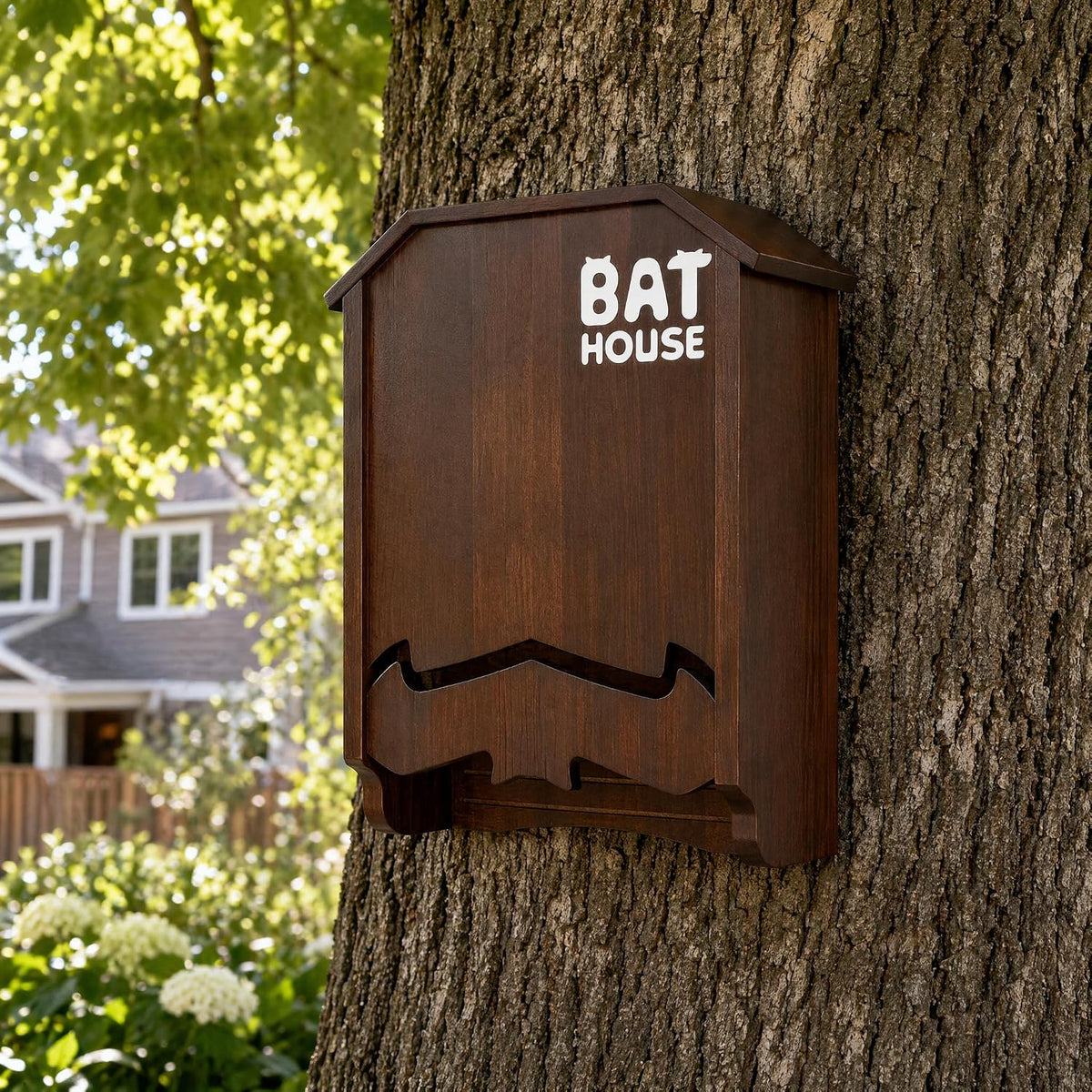 Bat House for Outdoors, Double Chamber Wood Bat Box for Outside to Attract Bats, Handcrafted Pine Bat Shelter with