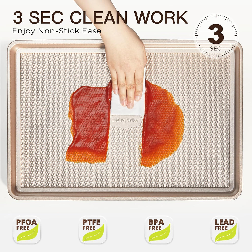 Baking Sheet Pan Set of 3, Cookie Sheets for Oven, Nonstick Half/Quarter/Jelly Roll Pans with Diamond Texture