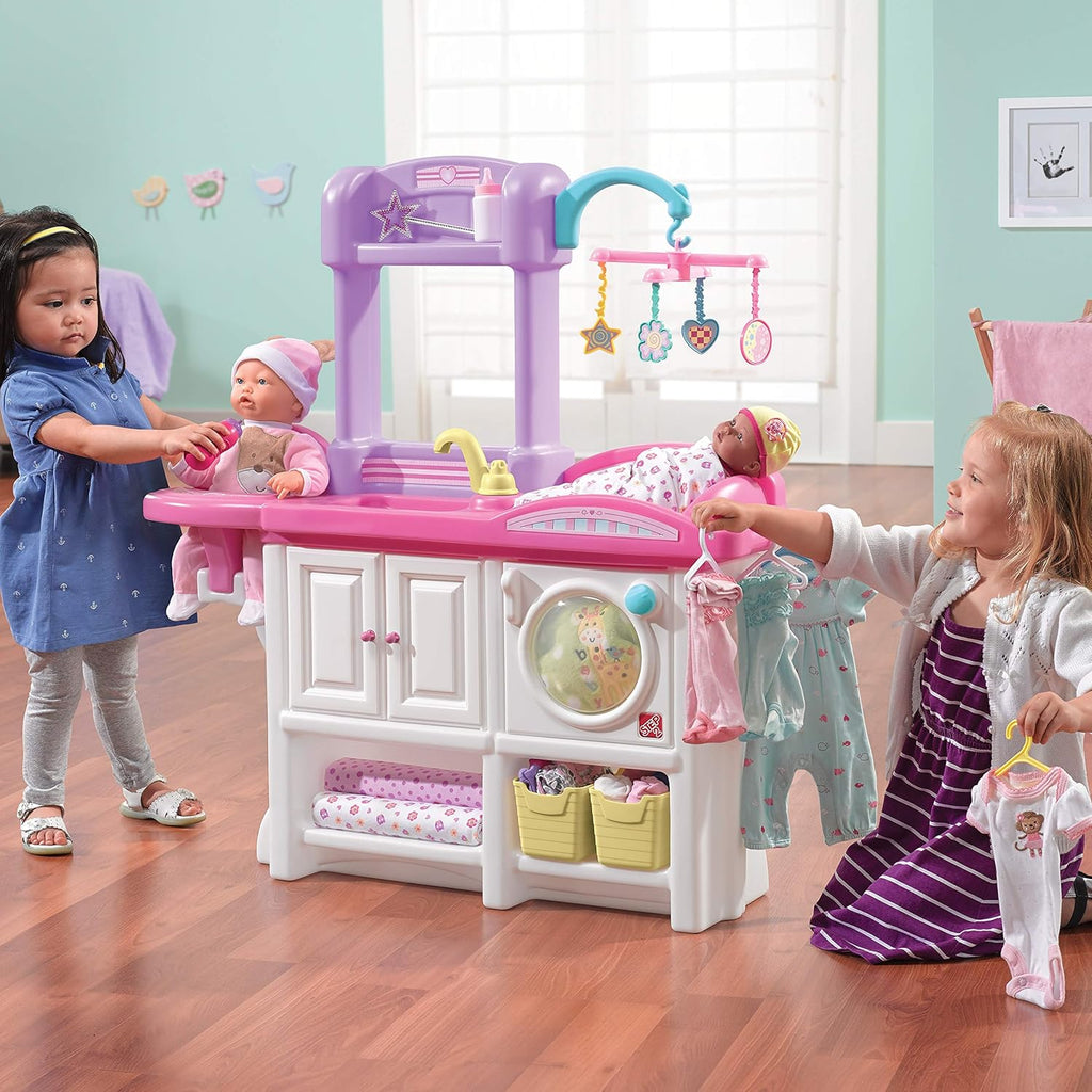 Step2 Love & Care Deluxe Baby Doll Nursery Playset for Kids, Compact Changing Station & Crib, Made of Durable