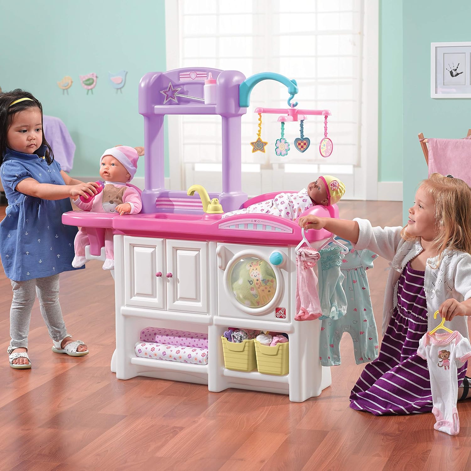 Step2 Love & Care Deluxe Baby Doll Nursery Playset for Kids, Compact Changing Station & Crib, Made of Durable