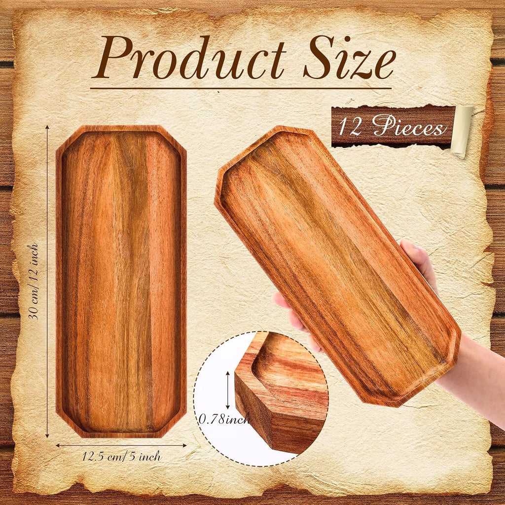 12 Pack Wooden Serving Platter Acacia Wood Platters 12 x 5 Inch Rustic Serving Tray Rectangular Charcuterie Board