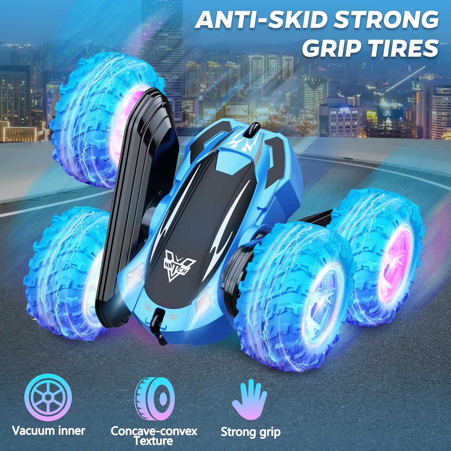Remote Control Car, 2.4GHz Double Sided 360° Flips Rotating Electric Race RC Stunt Car, LED Wheel & Headlight High