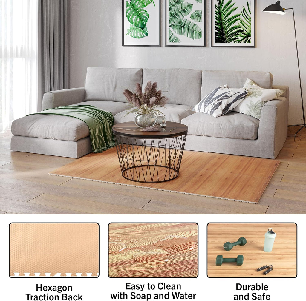 EVA Foam Floor Tiles 6-Pack - 24 SQFT Puzzle Mats for Floor - Interlocking Foam Tiles for Family Room or Gym Flooring