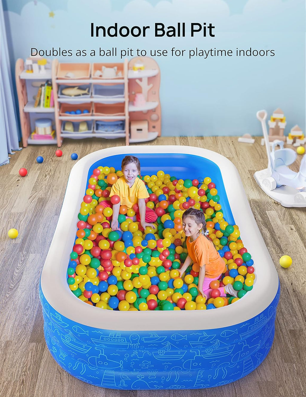 Inflatable Pool, EVAJOY 118'' x 72'' x 20'' Above Ground Pool, Kiddie Pool Large Size Thickened Blow Up Swimming