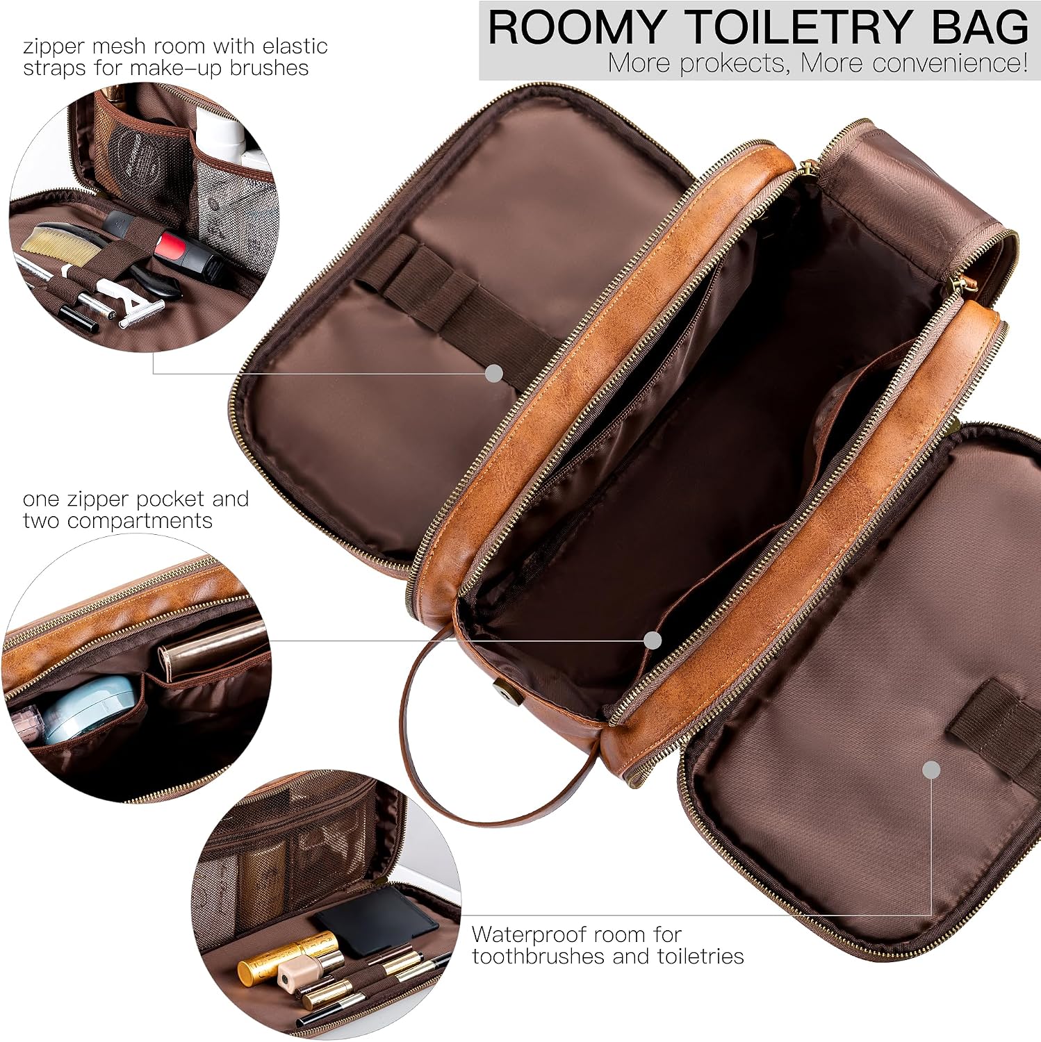 Toiletry Bag for Men, Large Travel Shaving Dopp Kit Water-resistant Bathroom Toiletries Organizer PU Leather Cosmetic