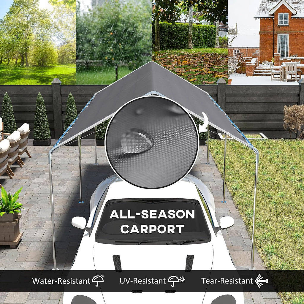 10'x20' Carport Outdoor Heavy Duty Galvanized Car Canopy Gray | Party Tent, Anchor Kit, 3 Reinforced Steel Cables