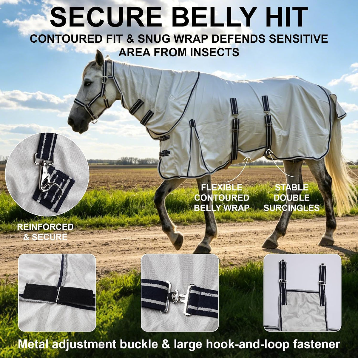 Horse Fly Sheet with Neck & Belly Wrap, Breathable Fine Mesh