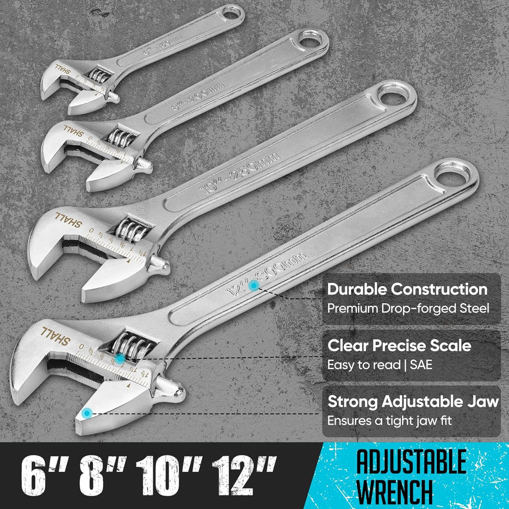 8-Piece Adjustable Wrench & Water Pump Pliers Set, 12/10/8/6 Inch, 4Pcs Adjustable Tongue and Groove Joint Pliers and