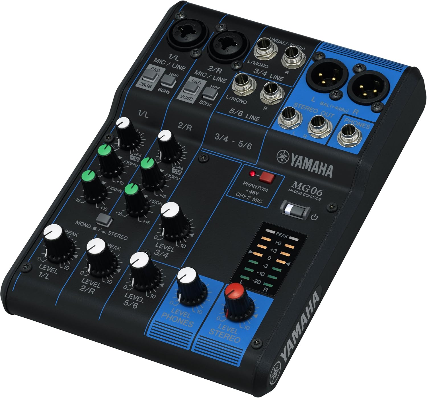 MG06 6-Input Compact Stereo Mixer | 6-channel mixer with D-PRE preamps, XLR outputs and EQ for recording, lectures