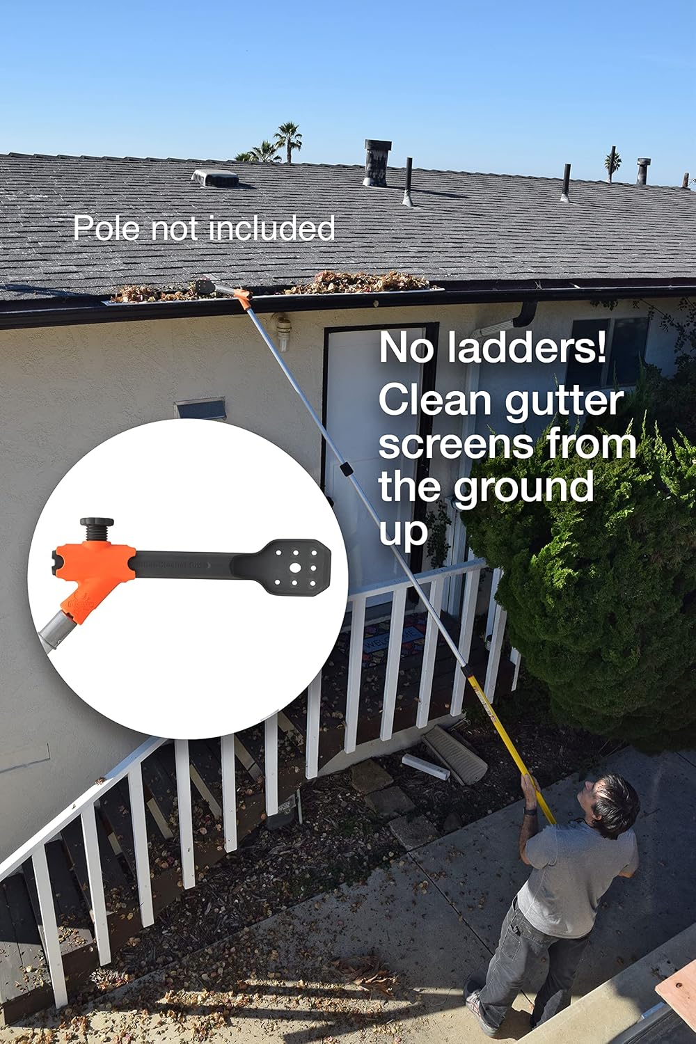 Gutter Cleaner MAX, NEW- strong pole threads!- gutter cleaning from the ground, roof and ladder, AND clean off gutter