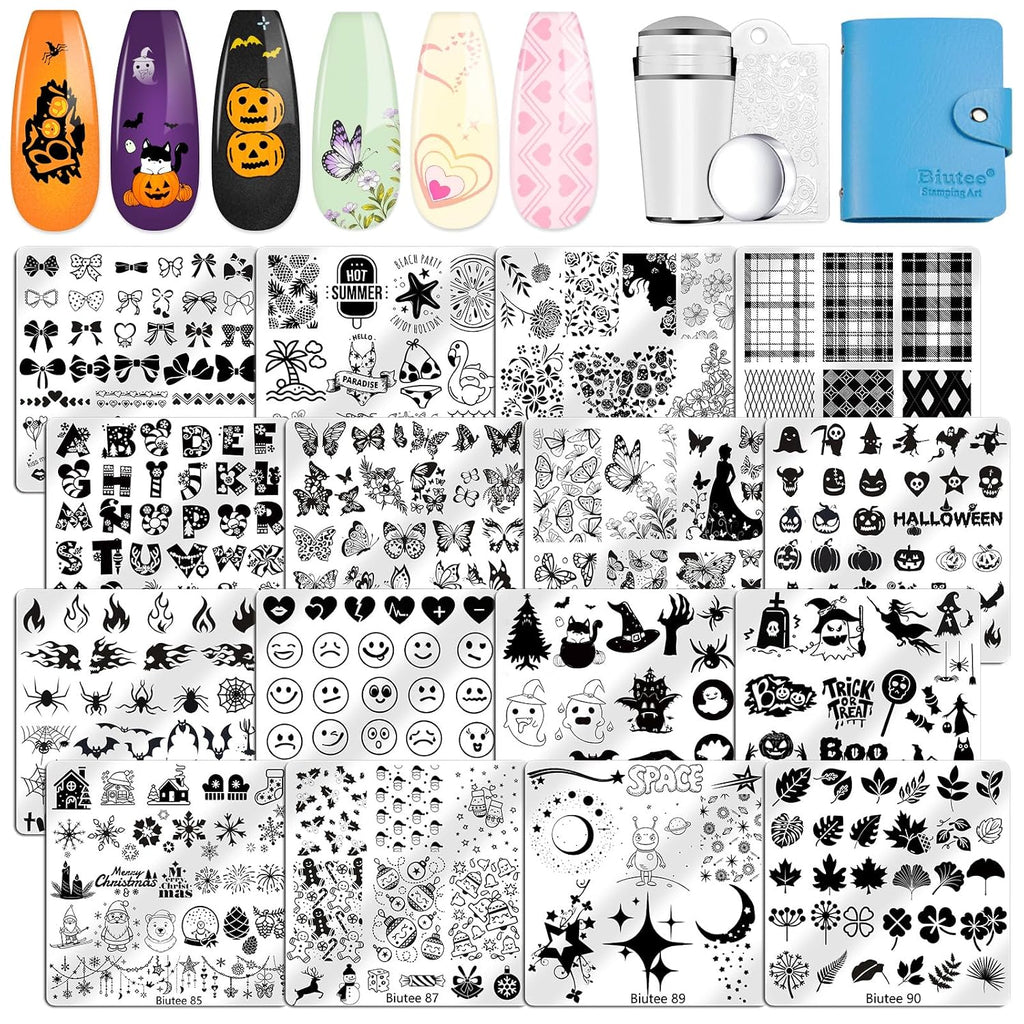 16PCS Nail Stamping Plates Nail Stamping Kit with Nail Art Stamper