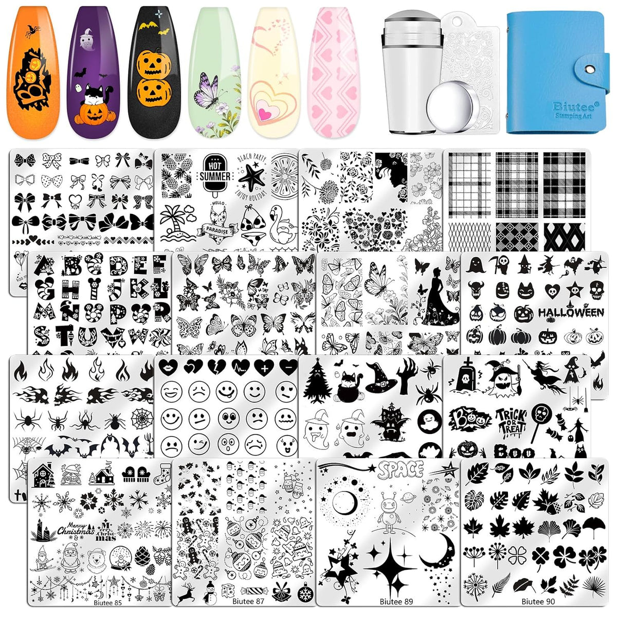 16PCS Nail Stamping Plates Nail Stamping Kit with Nail Art Stamper