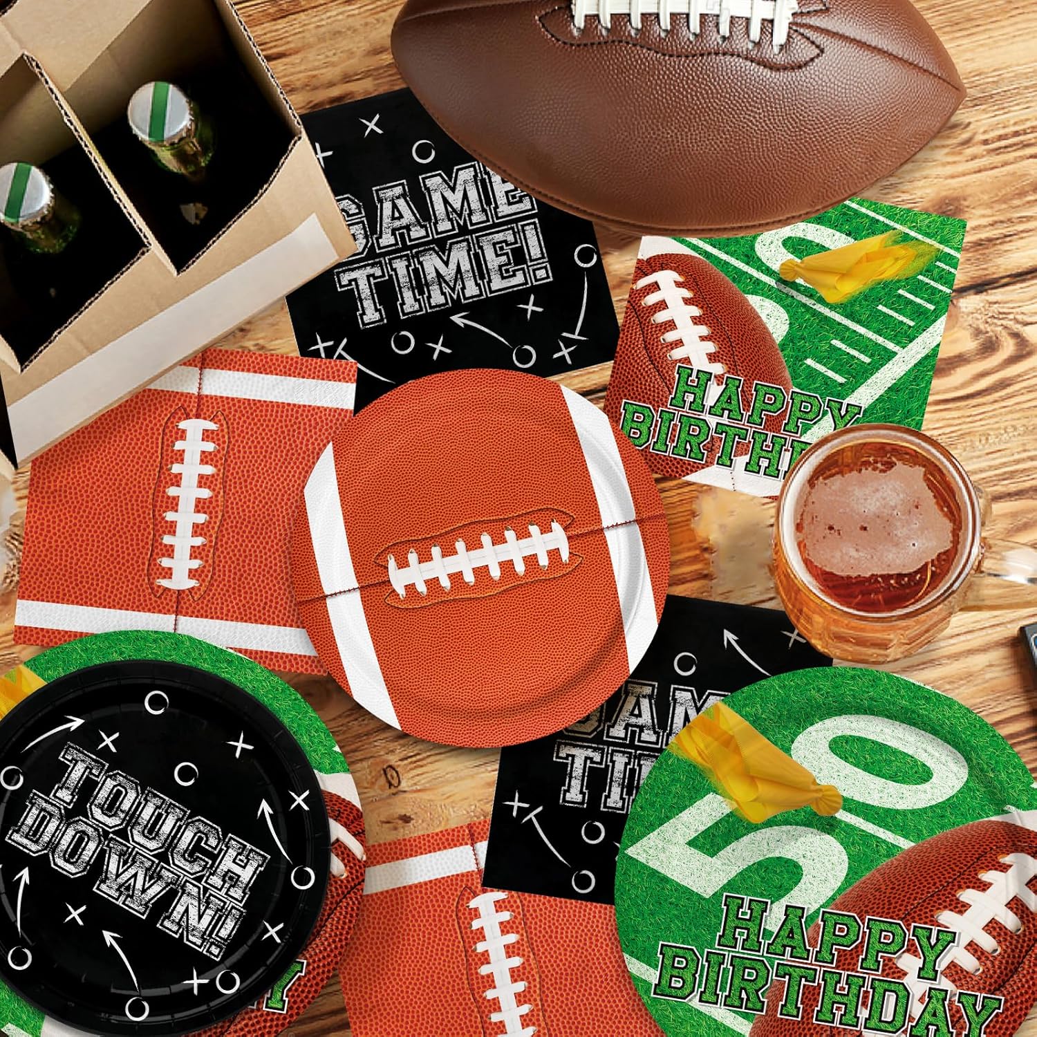 Football Birthday Party Decorations Kit for 24: Football Party Supplies Set with Plates, Dessert Plates, Napkins