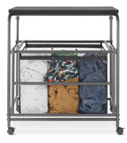 Triple Laundry Sorter with Ironing & Folding Table - Rolling Laundry Sorter with Ironing Table - Gunmetal