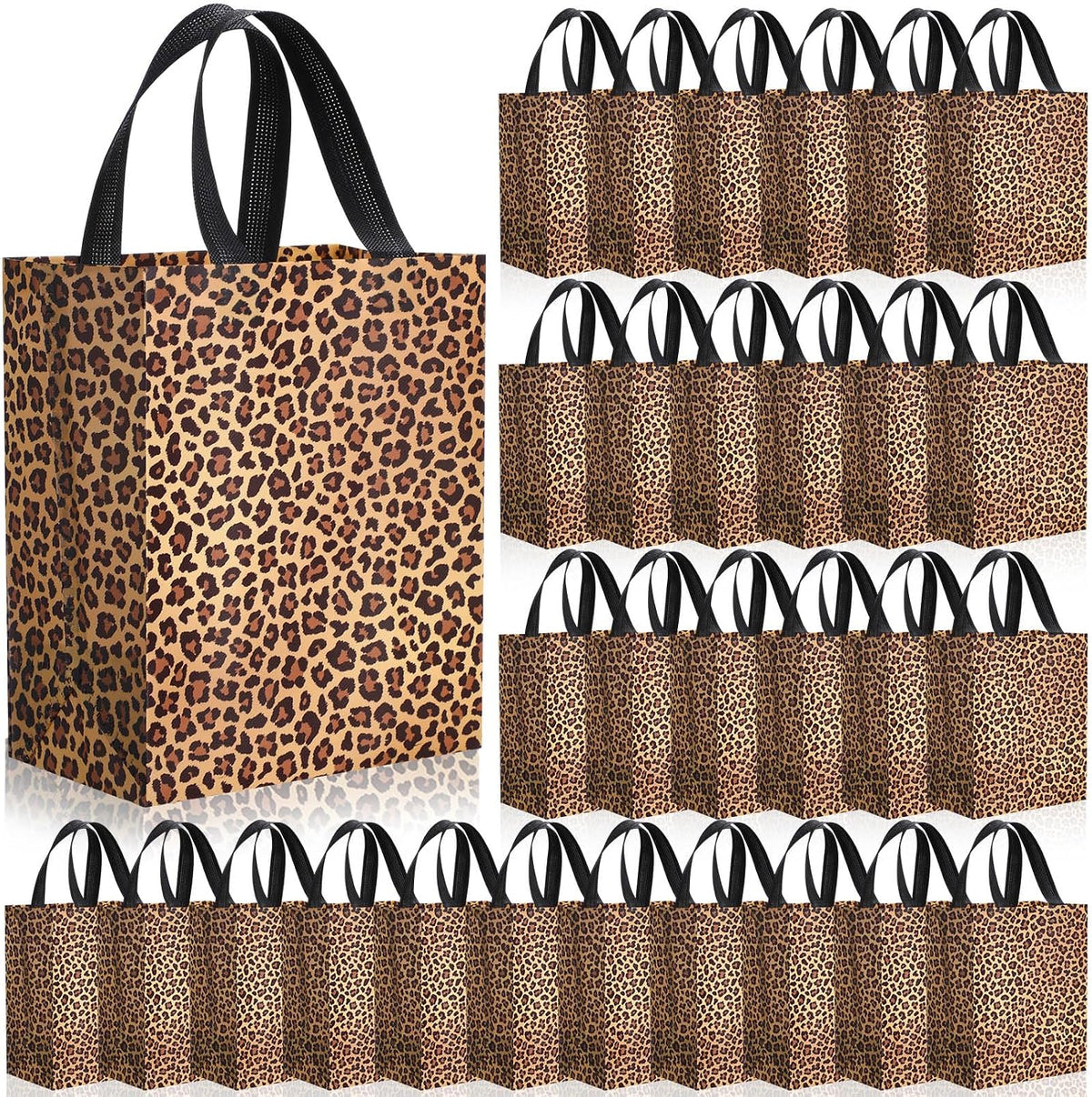 80 Pieces Leopard Gift Bags Set Glossy Reusable Tote with Handles Grocery Bags for Wedding, Bachelorette Party