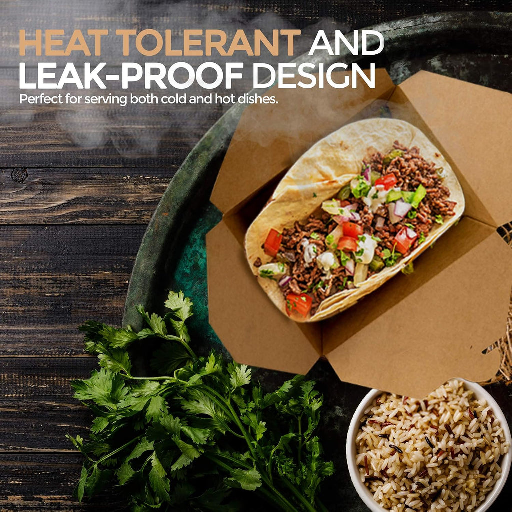 Take Out Food Containers Microwaveable Kraft Brown Take Out Boxes 45 oz (50 Pack) Leak and Grease Resistant Food