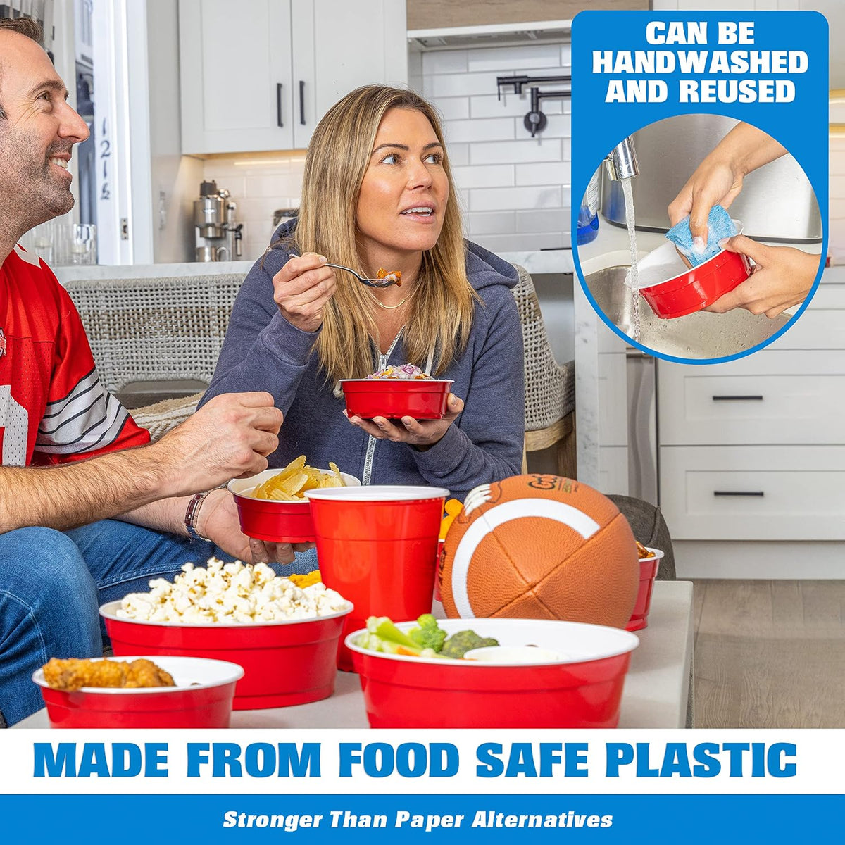 Red Party Cup Bowls - Large Disposable Plastic Bowls - 22 oz or 60 oz