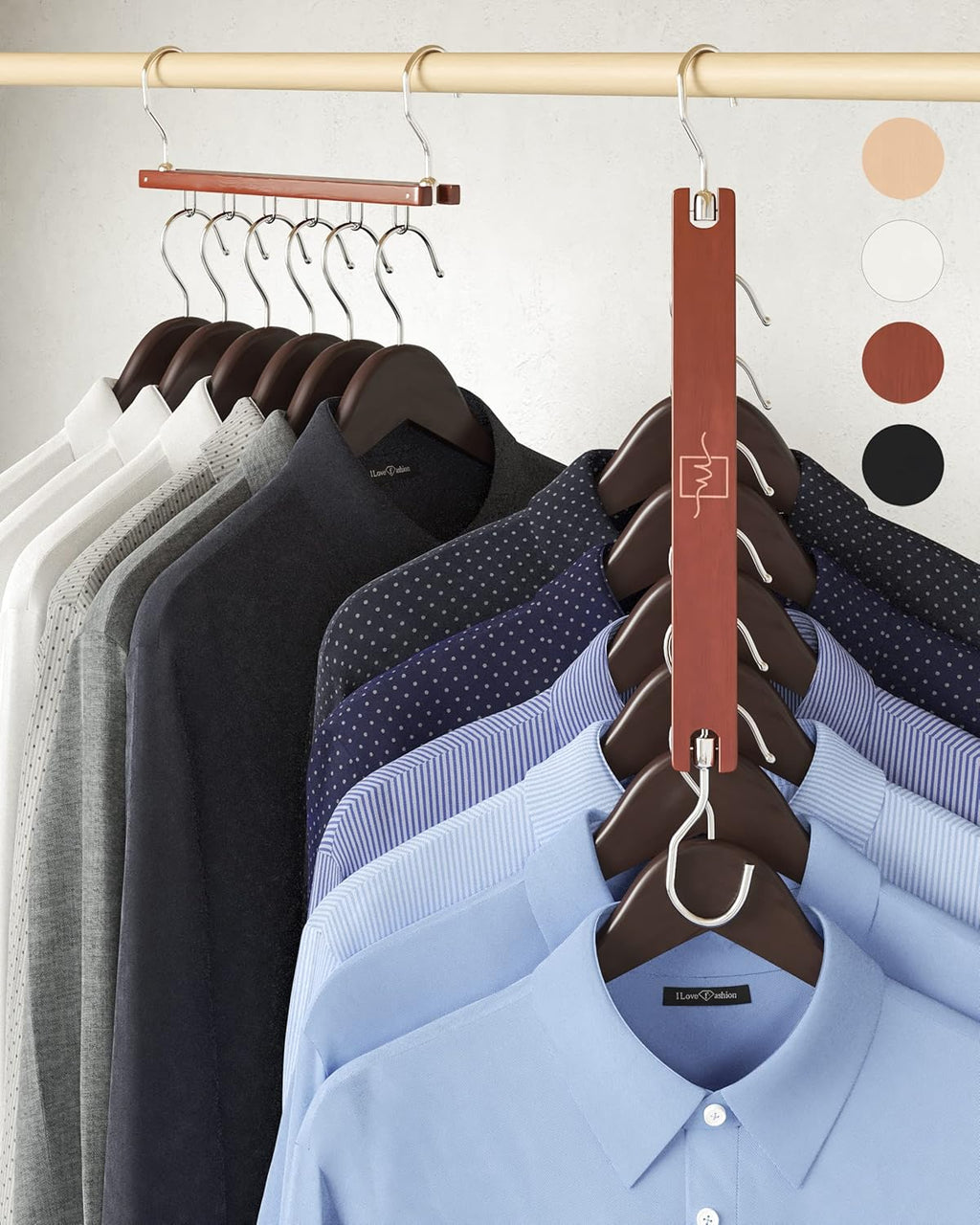 Space Saving Hangers for Closet – 4 Pack European Beechwood 6-Tier Shirt Organizer with 360° Swivel Hook –