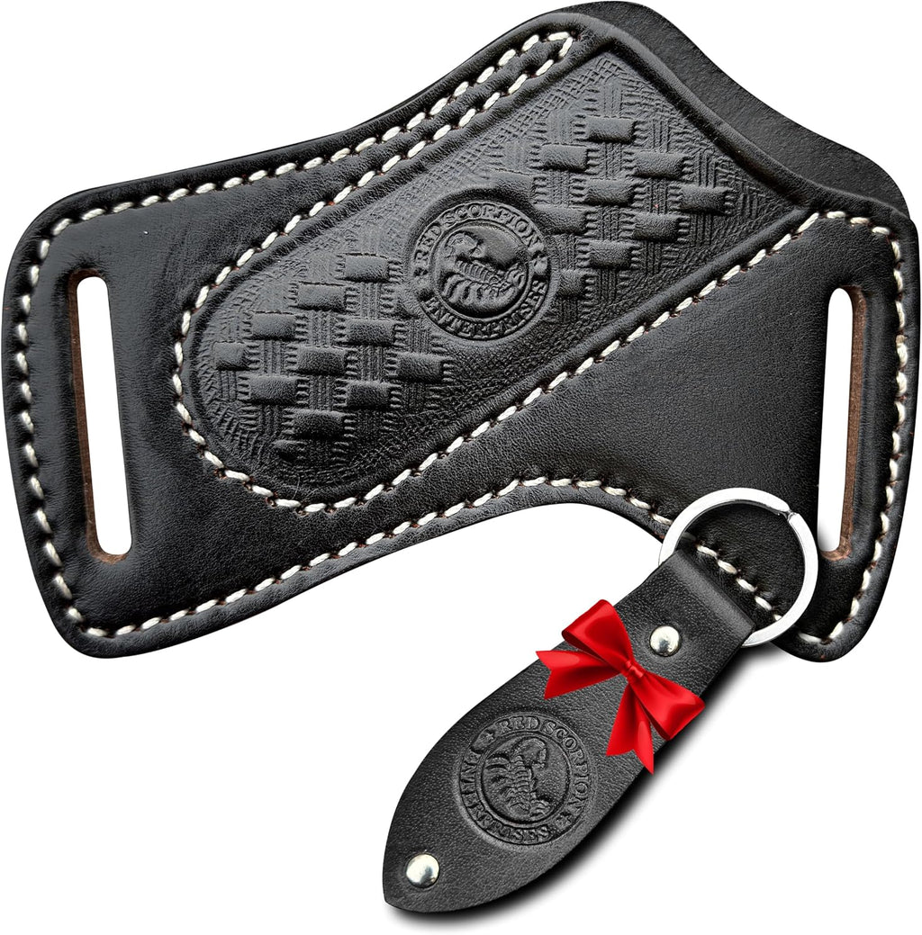 Red Scorpion Handmade Leather Knife Sheath for Belt - EDC Belt Holster for Folding Knife, Leather Sheath for Pocket