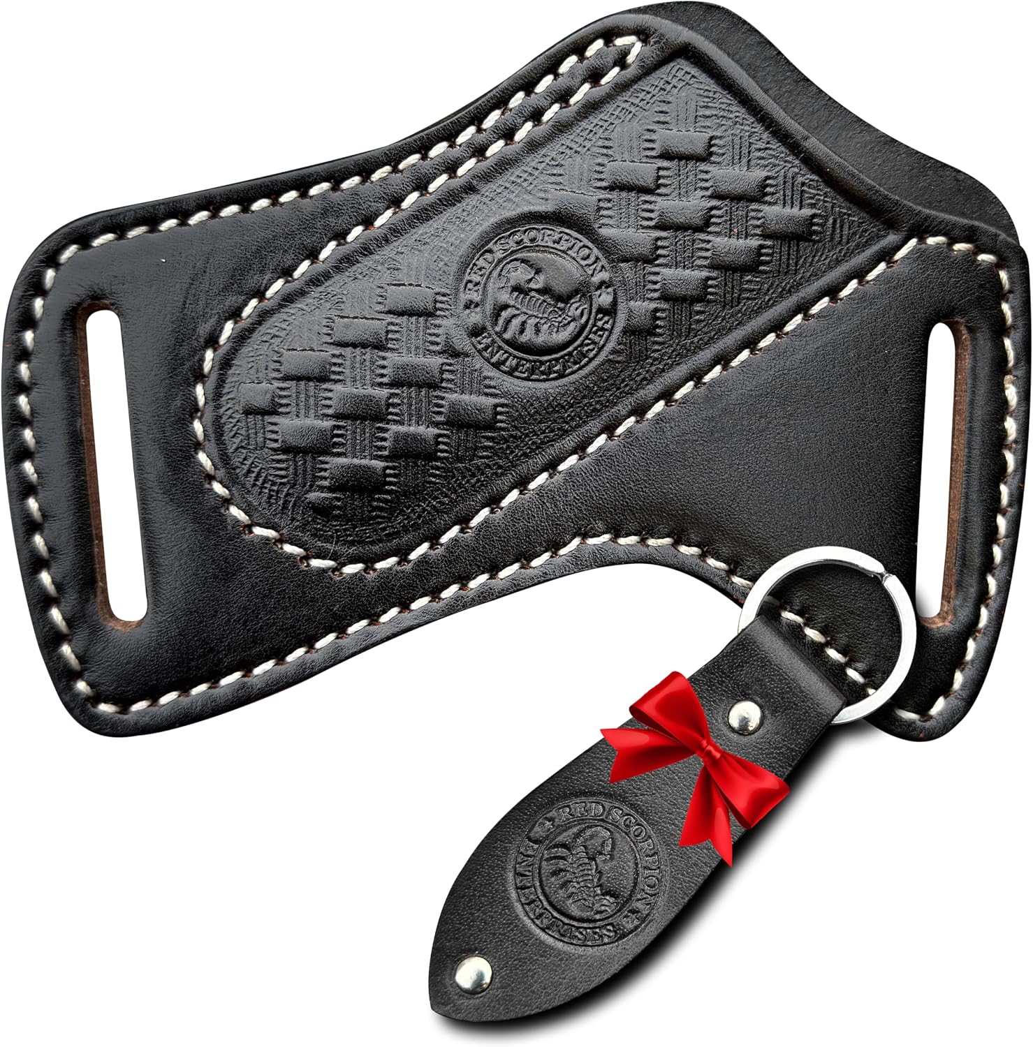 Red Scorpion Handmade Leather Knife Sheath for Belt - EDC Belt Holster for Folding Knife, Leather Sheath for Pocket