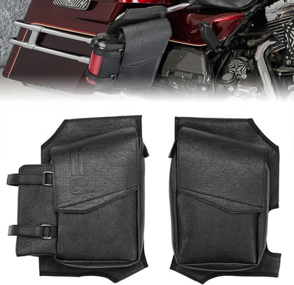 Side Saddlebag Guard Bag Organizer with Bottle Holder PU Leather | Compatible with Touring Road King Electra Glide