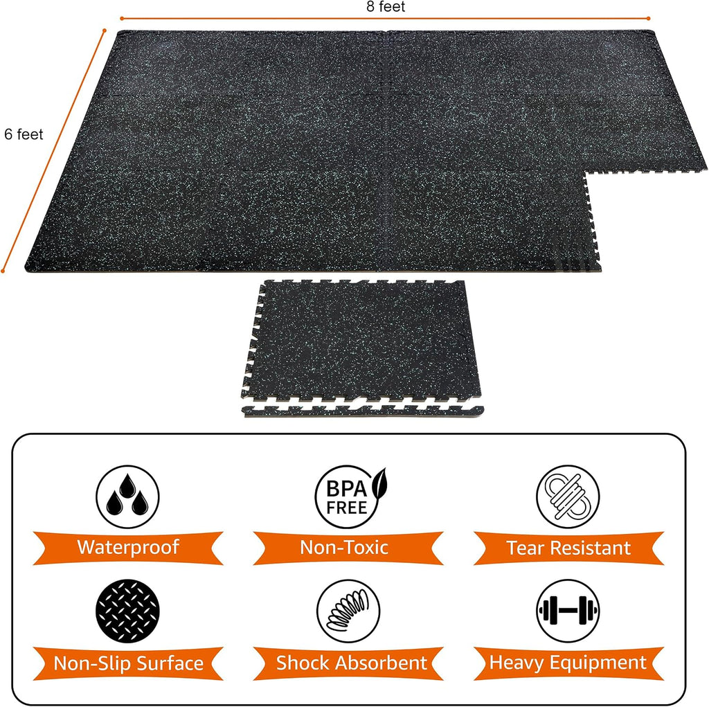 Sivan Fitness 1/2" Thick Rubber Top High-Density EVA Foam Gym Flooring for Home Gym - 48 Sq Ft Exercise Mat Tiles for