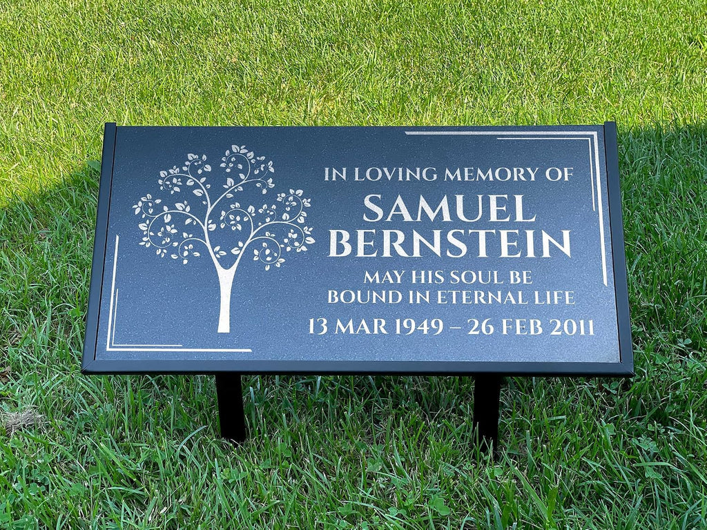 Personalized Black Granite Headstone, Tombstone 12x6 & 24x12 Memorial Grave Marker with Metal Stand, Graveyard Sign
