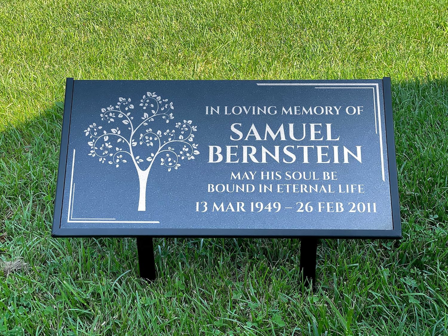 Personalized Black Granite Headstone, Tombstone 12x6 & 24x12 Memorial Grave Marker with Metal Stand, Graveyard Sign