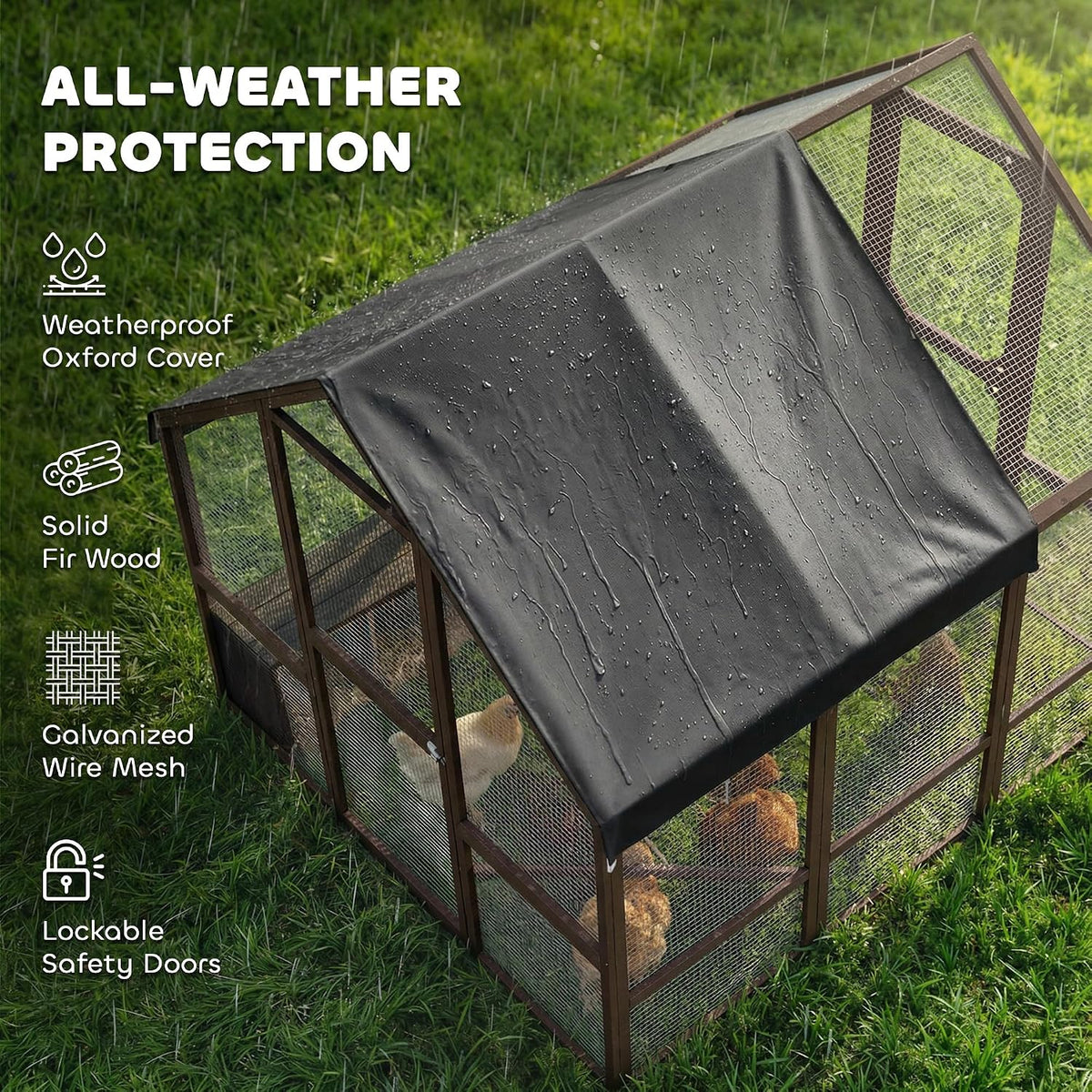 Large Wooden Chicken Coop for 8-10 Hens 83" x 73" x 73" Dark Brown