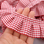 Red Gingham Ruffle Trim, 1.67 Inch x 5 Yards, Gathered Ribbon