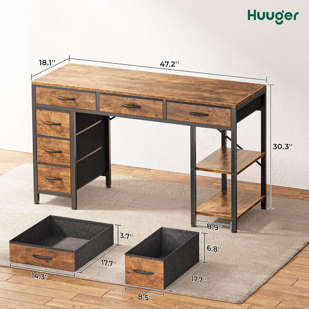 Computer Desk with 6 Drawers, Office Desk with Shelves, Reversible Gaming Desk, Corner Desk with Storage, Work for