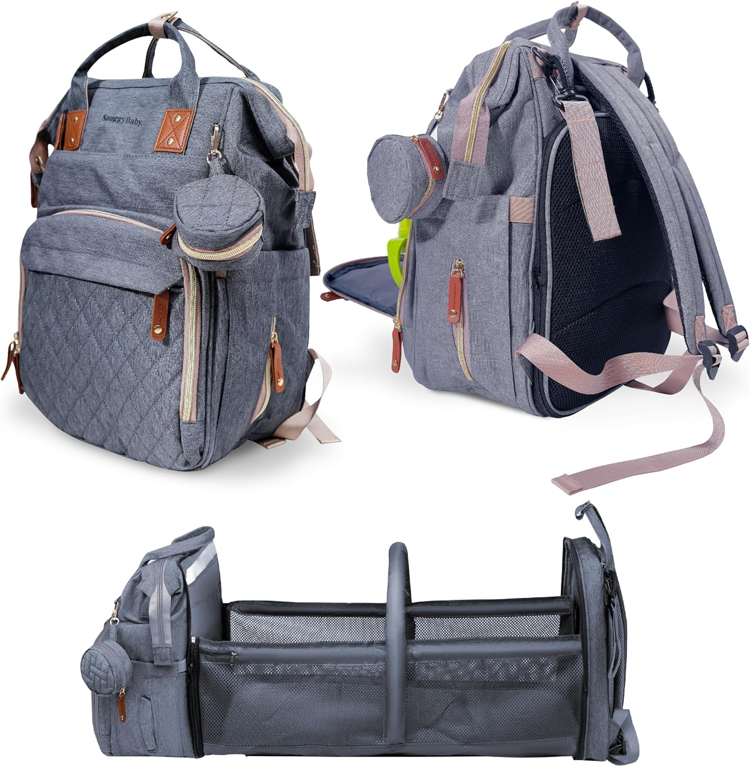 SNUGGY BABY Diaper Bag with Changing Station, Diaper Backpack with Changing Pad, Portable Diaper Organizer, Insulated