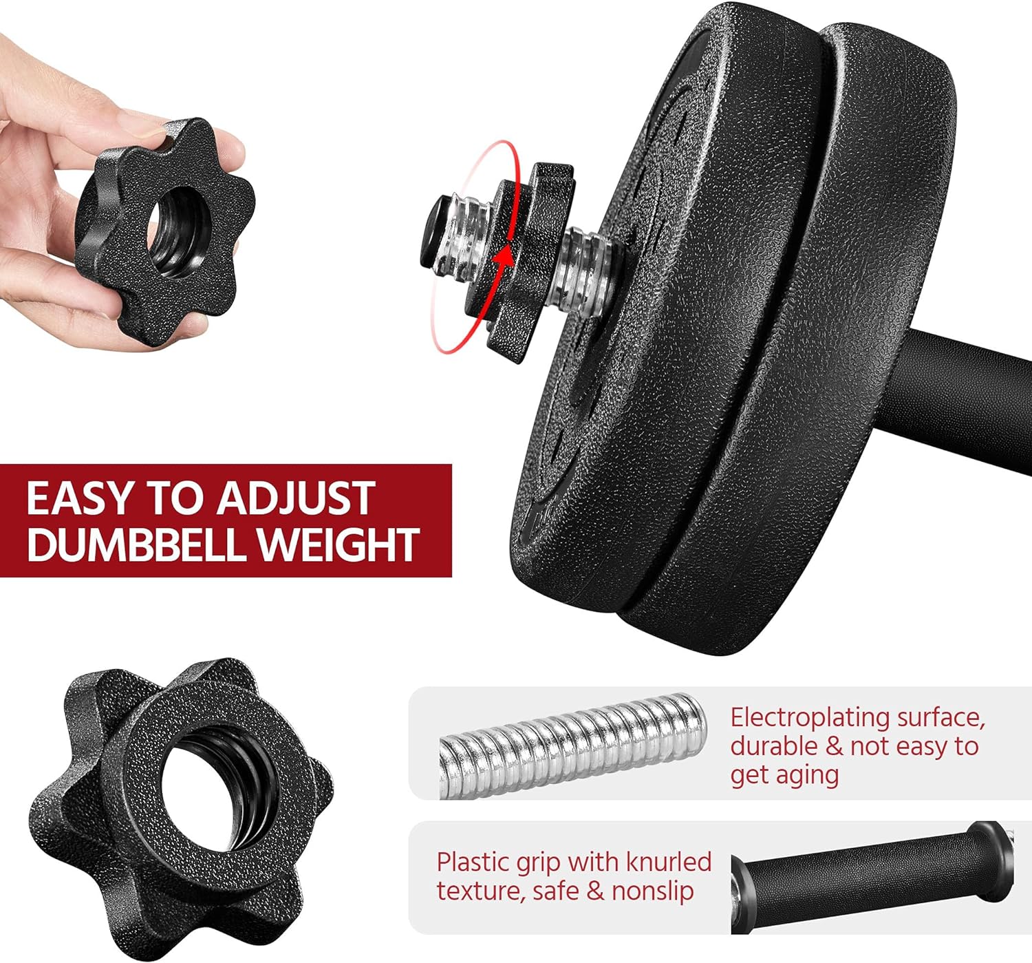 Adjustable Dumbbell Sets Free Weights for Women Men Beginner Dumbbells Changeable Home Gym Apartment Exercise &