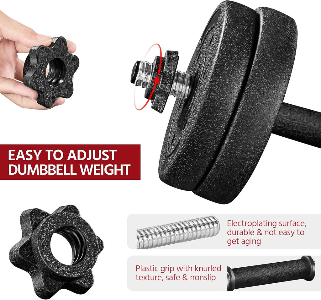 Adjustable Dumbbell Set Free Weights with Spinlock Collars, Black | Concrete-filled plastic plates, iron bar
