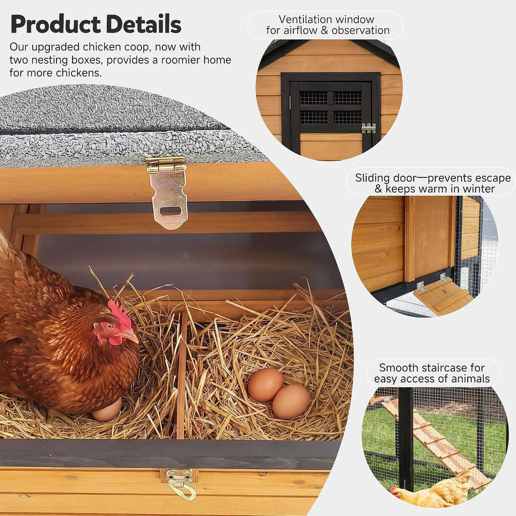 Large Chicken Coop Outdoor Wooden Duck Hen House Poultry Pet Cage 76"