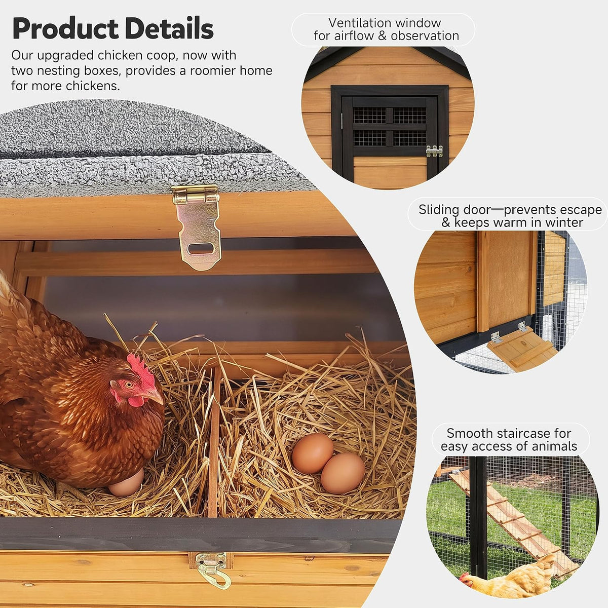 Large Chicken Coop Outdoor Wooden Duck Hen House Poultry Pet Cage 76"