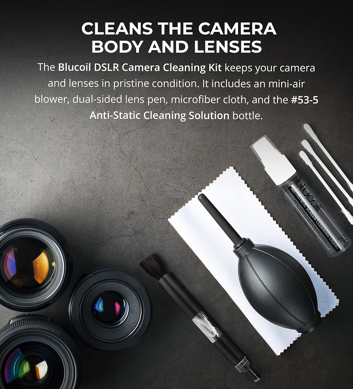 Camera Cleaning Kit with Mini-Air Blower and Dual-Sided Lens Pen for DSLR, SLR, Mirrorless Digicam - Compatible with