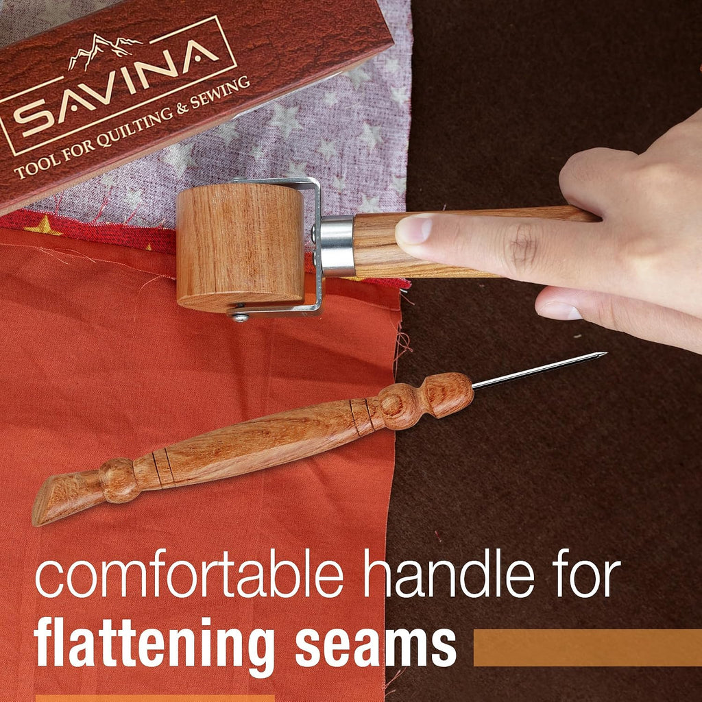 Seam Roller & Stiletto for Sewing/Quilting - Wooden Pressing Roller, Easy to Grip Handle - Wooden Sewing Quilting