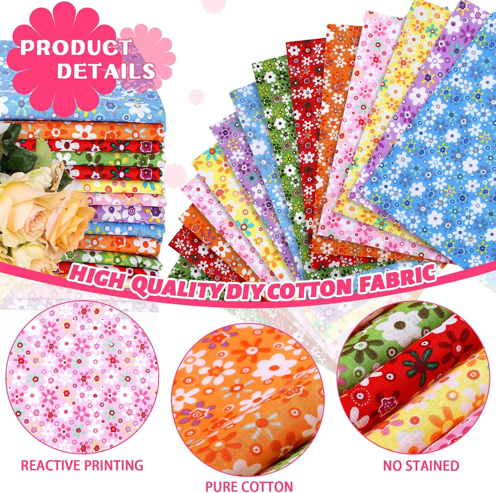 15 Pcs 20 x 20 Cotton Fabric Floral Square Quilting Patchwork Flower Fabric Fat Quarter Colorful Printed Square