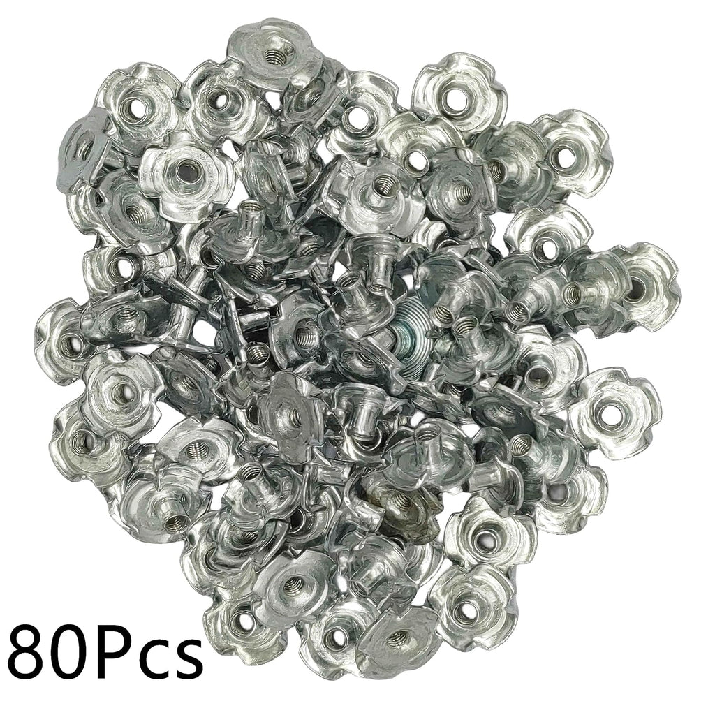 M3 Carbon Zinc Plated Steel 4 Pronged Tee Nut T Nut, Speaker Nut T-nut Blind Pronged Tee Nut for Table Legs Rock Climbing Wall Woodwork, 80Pcs