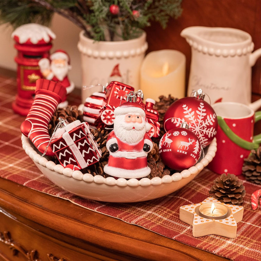 Christmas Tree Ornaments Set, 155ct Red and White Shatterproof Christmas Tree Decorations Bulk, Variety Traditional