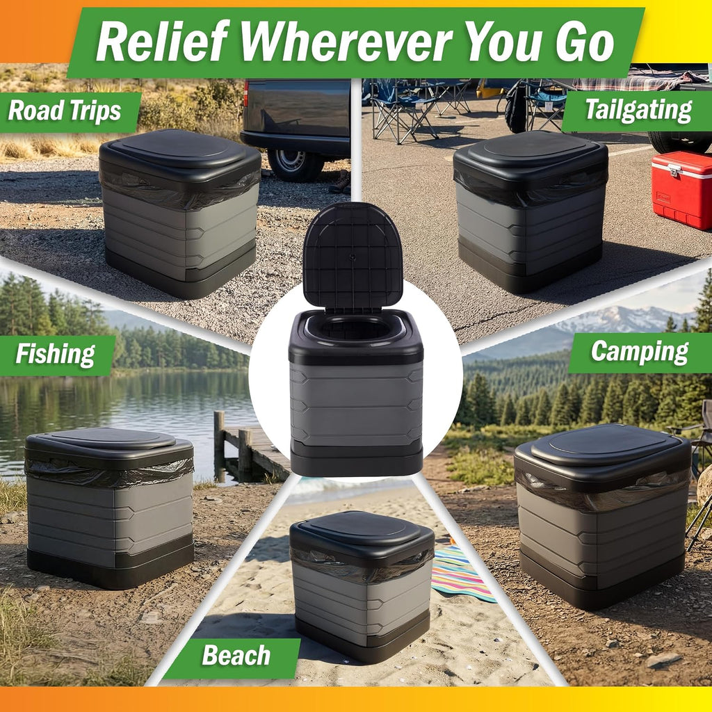 Large Portable Toilet for Adults - 400lb Capacity Portable Camping Toilet for Adults with Lid - Folding Travel Potty