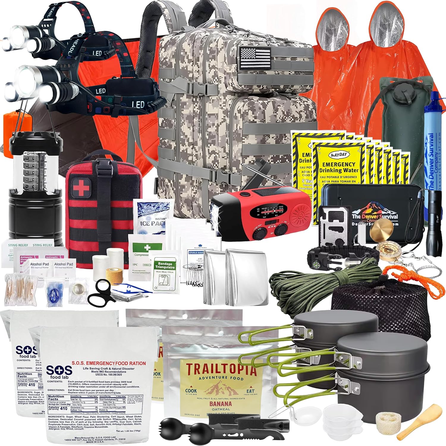 Denver: Premium 72 Hour Survival Backpack with Supplies - 2024 Model Bug Out Bag Backpack - Upgraded Go Bag Emergency